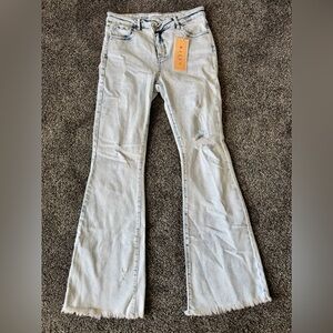 Risen Women’s Acid Wash High-Rise Wide Leg Raw Hem Jeans Sz 29 NWT